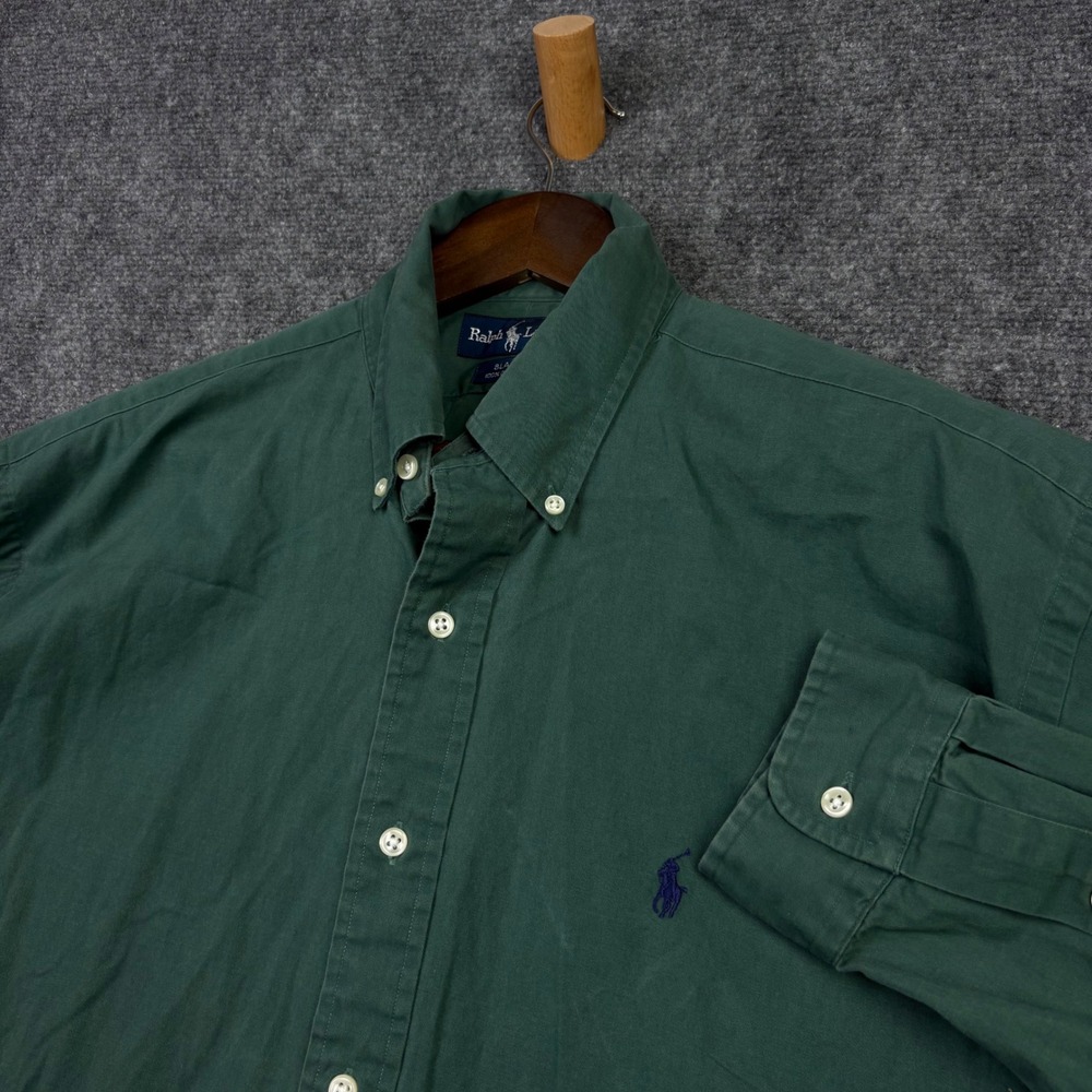 Ralph Lauren Button Down Shirt Mens L Green Blake Cotton Long Sleeve Pony Logo
